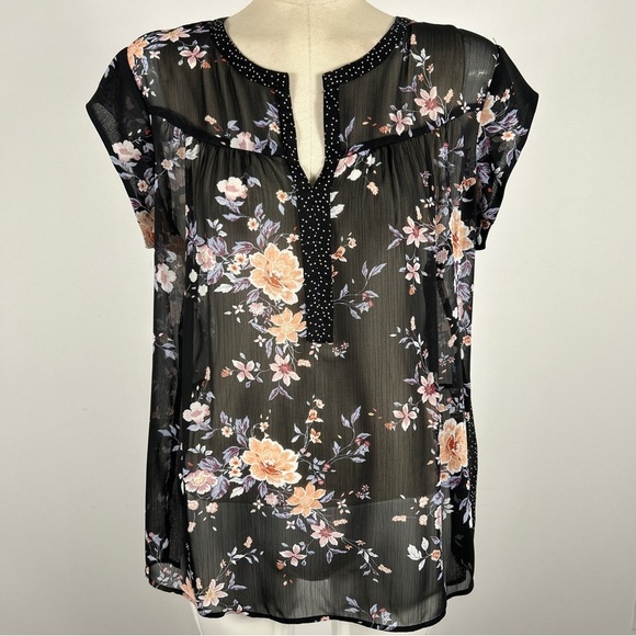 DR2 Floral Black Sheer Women's Top M - Picture 3 of 11